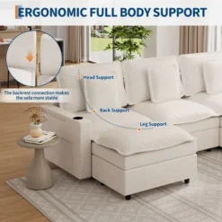 108 Inch Chenille Modular U Shaped Cloud Couch, 3-Seater Sofas With Movable Ottoman And Cup Holder, Sectional Couches For Living Room -The Range Shop GUEST 6a64d4ca 813d 4684 b79c 7f557cb27942