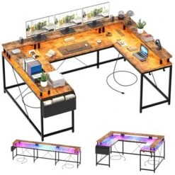 U Shaped Computer Gaming Desk With Power Outlets & LED Lights, Monitor Stand, Large Corner Desk -The Range Shop GUEST 6a9f8b74 ba21 42f1 b4f5 5b6b77d3f8b5