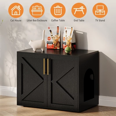 Cat Litter Box Enclosure Furniture, Hidden Wooden Litter Box Cabinet With Side Table Design 2 Cat Litter Box Enclosure Furniture, Hidden Wooden Litter Box Cabinet With Side Table Design - Image 2
