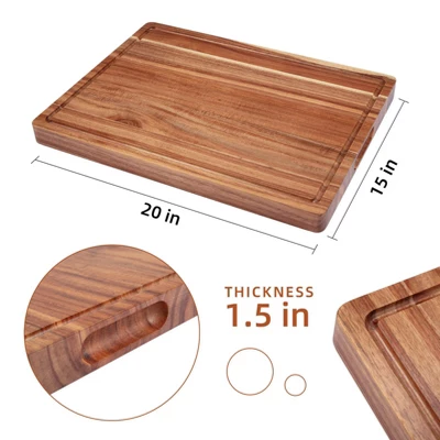 Large Acacia Wood Cutting Board, 20x15 Inch, Wooden Charcuterie Boards Butcher Block With Deep Juice Grooves & Recessed Handle For Kitchen, 2 Pack 6 Large Acacia Wood Cutting Board, 20x15 Inch, Wooden Charcuterie Boards Butcher Block With Deep Juice Grooves & Recessed Handle For Kitchen, 2 Pack - Image 6