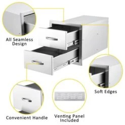 Outdoor Kitchen Drawer With Divider,Stainless Steel Flush Mount Single BBQ Drawer,Built-In Access Drawer With Venting Panel For Kitchen Island