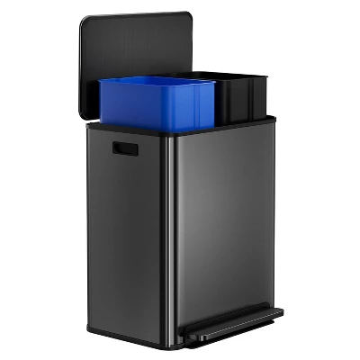 Kitchen Stainless Steel Trash Can, 16 Gallon/ 60L Dual Compartment Garbage Can With Soft Close Lid, Step On Waste Bin For Living Room, Office, Silver 7 Kitchen Stainless Steel Trash Can, 16 Gallon/ 60L Dual Compartment Garbage Can With Soft Close Lid, Step On Waste Bin For Living Room, Office, Silver - Image 7