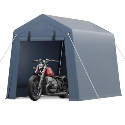6x6 FT Outdoor Storage Shed With Roll-Up Zipper Door & Mesh Window, Heavy Duty Motorcycle Shed, Portable Carport For Bike Firewood Tools, Grey 1 6x6 FT Outdoor Storage Shed With Roll-Up Zipper Door & Mesh Window, Heavy Duty Motorcycle Shed, Portable Carport For Bike Firewood Tools, Grey