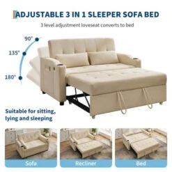 3 In 1 Convertible Sleeper Sofa Bed, Corduroy Couches With Pull-Out Bed, Adjustable Backrest, Charging Port , Modern Sofa For Living Room