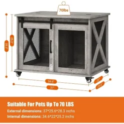 37 Inch Dog Crate Furniture, Indoor Dog Cage With Sliding Barn Door, Flip Top Dog Kennel End Table With Removable Divider -The Range Shop GUEST 6f6c3800 b172 4619 9971 dcf176c70ead