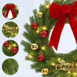 24 Inch Christmas Wreath With Red Bow & Balls, Artificial Pine Greenery Wreath For Home Fireplace Wall Window Porch Entryway -The Range Shop GUEST 6fb8975a 9d76 4b45 8feb 5c2ce83782de