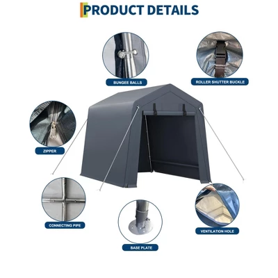 6' X 8' X 7' Outdoor Storage Shed, Portable Garage Tent With Waterproof PE Tarp, Roll-Up Zippered Doors & Vents For Bike, ATV, Motorcycle, Grey 1 6' X 8' X 7' Outdoor Storage Shed, Portable Garage Tent With Waterproof PE Tarp, Roll-Up Zippered Doors & Vents For Bike, ATV, Motorcycle, Grey