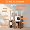 Litter Box Enclosure With Cat Tree Tower & Condo - Hidden Pet Washroom With Sisal Scratching Post, Hammocks, Condo, Multi Platform, Soft Plush Perch