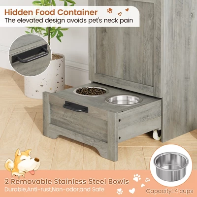 Top Opening Dog Feeding Station, Wooden Dog Food Storage Cabinet With 2 Elevated Dog Bowls, 3 Hooks, Hidden Design, Large Pet Food Storage 5 Top Opening Dog Feeding Station, Wooden Dog Food Storage Cabinet With 2 Elevated Dog Bowls, 3 Hooks, Hidden Design, Large Pet Food Storage - Image 5