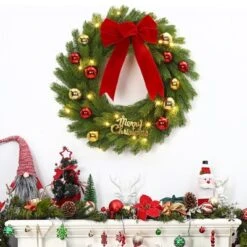 24 Inch Christmas Wreath With Red Bow & Balls, Artificial Pine Greenery Wreath For Home Fireplace Wall Window Porch Entryway -The Range Shop GUEST 725b92f6 4ab7 4ae0 800b a6693a95b58a