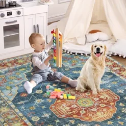 Wasshable Vintage Distressed Floral Print Living Room Bedroom Area Rug, Chenille Non Slip Floor Carpet For Dining Room Home Office -The Range Shop GUEST 728f086d 286f 429b 8a67 94761d16c92f