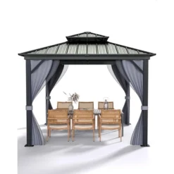 Outdoor Gazebo, Heavy Duty Hardtop Gazebo With Aluminum Frame, Double Roof Canopy, Curtains And Netting, Pergolas For Patios, Garden, Lawns 15 Outdoor Gazebo, Heavy Duty Hardtop Gazebo With Aluminum Frame, Double Roof Canopy, Curtains And Netting, Pergolas For Patios, Garden, Lawns -The Range Shop GUEST 7417e03a 96d8 4677 85da c538990ce4b5