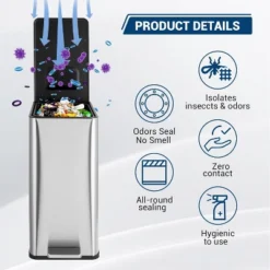 4 Gallon/15 L Trash Can, Stainless Steel Garbage Can With Soft-Close Lid, Removable Inner Bucket -The Range Shop GUEST 742430dc f15f 40d9 815d 7792cd7b53a1