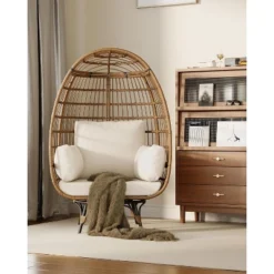 Swivel Egg Chair, PE Rattan Lounge Chair With Cushion & Steel Frame For Indoor/Outdoor Use - DLEC28