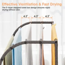 Outdoor Pool Towel Rack, 5 Bar Pool Towel Stand With Rattan Base, Towel Freestanding Rack For Poolside, Patio, Bathroom, Clothing Drying Rack -The Range Shop GUEST 7604f88c 558f 420d 99fc 7ab99d276152