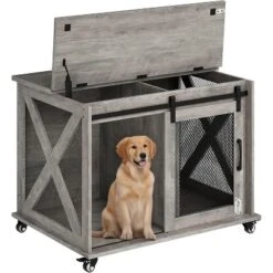 37 Inch Dog Crate Furniture, Indoor Dog Cage With Sliding Barn Door, Flip Top Dog Kennel End Table With Removable Divider -The Range Shop GUEST 778a560a 1017 4e1e 9666 0e95b41f412c