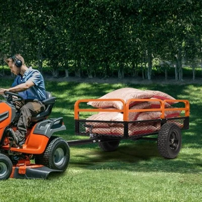 Heavy Duty Tow Behind ATV Trailer, 750 Lbs Steel Dump Cart Garden Carts With Removable Sides, Metal Utility Wagon For Riding Lawn Mower Tractor 2 Heavy Duty Tow Behind ATV Trailer, 750 Lbs Steel Dump Cart Garden Carts With Removable Sides, Metal Utility Wagon For Riding Lawn Mower Tractor - Image 2