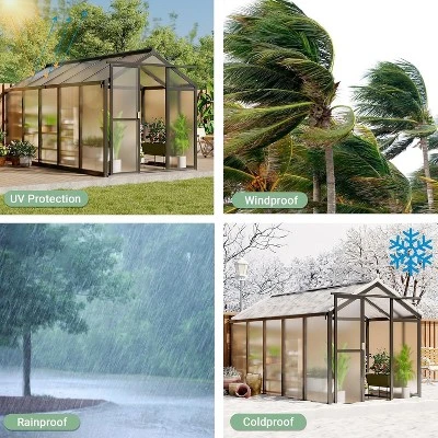 6x10x6.5 FT Greenhouses For Outdoors, Aluminum Green House With Polycarbonate Roof, Sliding Door, Adjustable Vent For Garden, Backyard, Patio, Black 5 6x10x6.5 FT Greenhouses For Outdoors, Aluminum Green House With Polycarbonate Roof, Sliding Door, Adjustable Vent For Garden, Backyard, Patio, Black - Image 5
