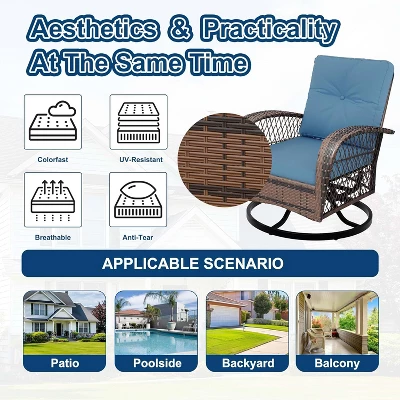 3 Pieces Outdoor Swivel Patio Rocking Chairs, Outdoor Wicker Patio Furniture, 2 Glider Chairs & Side Table, For Backyard, Garden, Balcony, Deck 2 3 Pieces Outdoor Swivel Patio Rocking Chairs, Outdoor Wicker Patio Furniture, 2 Glider Chairs & Side Table, For Backyard, Garden, Balcony, Deck - Image 2