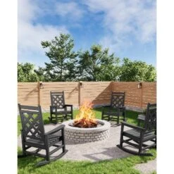 Outdoor Adirondack Rocking Chair - All-Weather HDPE Porch Rocker With High Back, Outdoor Fire Pit Chair For Garden, Lawn, Yard, Patio, Backyard -The Range Shop GUEST 7b87b676 6525 403e 930c a2ac73add27b