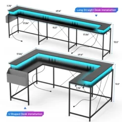 U Shaped Computer Gaming Desk With Power Outlets & LED Lights, Monitor Stand, Large Corner Desk -The Range Shop GUEST 7ba6d065 7453 49cd 85c7 0921a5e9ca89
