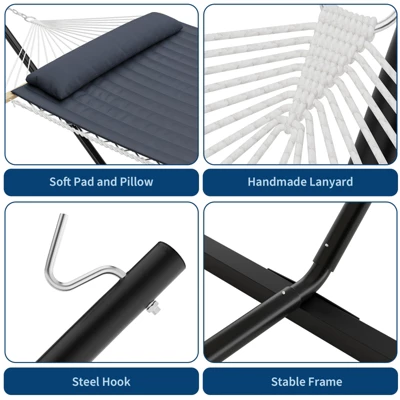 Instant-Setup 2-Person Hammock With Reinforced Steel Frame Portable Outdoor Lounger For Garden Camping And Beach 450lb Capacity Quick-Fold Carry Bag 4 Instant-Setup 2-Person Hammock With Reinforced Steel Frame Portable Outdoor Lounger For Garden Camping And Beach 450lb Capacity Quick-Fold Carry Bag - Image 4