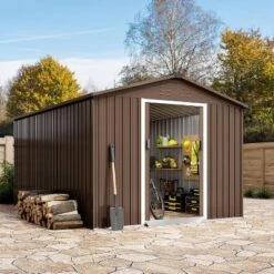 10X10 FT Outdoor Storage Shed, Galvanized Steel Storage Shed, Steel Sliding Doors, Weather Resistant, Garden Tool Shed With Lockable Door -The Range Shop GUEST 7db62587 e67b 4e2c a94c be6879a4b28c
