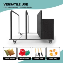 Outdoor Cart Storage Box, Iron Pipe & Woven Rattan, Swivel Wheels, Double Compartments, Large Basket, 39.4", Weather-Resistant, 110 Lbs Capacity -The Range Shop GUEST 7ecca3ab 52e5 4bd3 9959 d2068bb2ca84