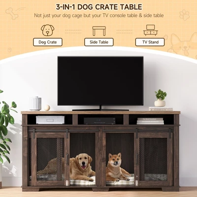 71" Dog Crate Furniture, Double Dog Crate Table, Double Dog Kennel Furniture With 3 Storages And Removable Divider For Large Medium Dogs 1 71" Dog Crate Furniture, Double Dog Crate Table, Double Dog Kennel Furniture With 3 Storages And Removable Divider For Large Medium Dogs
