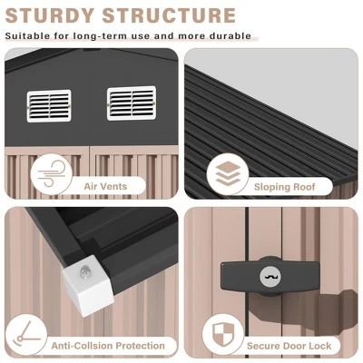 Outdoor Storage Shed 6x8 Ft, Metal Outdoor Tool Storage With Lockable Doors And Sloping Roof, Large Metal Garden Shed For Patio, Backyard, Black 3 Outdoor Storage Shed 6x8 Ft, Metal Outdoor Tool Storage With Lockable Doors And Sloping Roof, Large Metal Garden Shed For Patio, Backyard, Black - Image 3