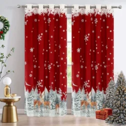 Christmas Red Curtains 52x63 Inch, Velvet Blackout Curtains, Christmas Reindeer Snowflake Window Drapes For Living Room Bedroom, 2 Panel Set -The Range Shop GUEST 8104e07c 84a8 4243 b45a f88296f5fcd6