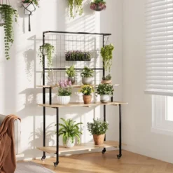 3 Tier Plant Stand With Wheels, Gridwall Display Stand With Gridwall Panels & Hanging Bar, Heavy Duty Metal Plant Shelf Rack For Home Garden -The Range Shop GUEST 8383519a f59c 4f25 a437 f86f7e75b505