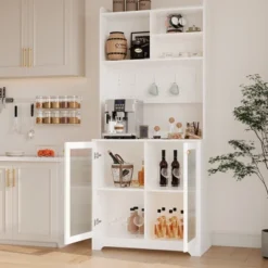 71" Tall Sideboard Buffet Cabinet With Hutch - 6-Tier Pantry Cabinet With 2 Glass Doors, Pegboard, Microwave Shelf, Open Shelves, Coffee Bar Station -The Range Shop GUEST 840d4d4e 63c7 4533 a07f ba6ed5184b1b