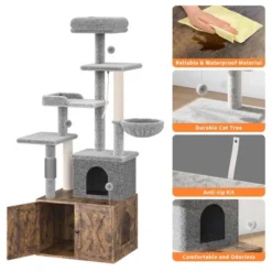 Cat Tree With Litter Box Enclosure - Hidden Cat Washroom, Indoor Kitten House With Scratching Posts, Multi Platform And Condo, Cat Tower, Hammock -The Range Shop GUEST 84850eac 311d 4c09 8a48 a6ed72e0f1ac