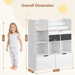 Kids Toy Storage Shelf , Wooden Bookcase, 4 Drawer Storage Shelf For Books Toys, Toddler Storage Box Organizer For Bedroom, Playroom