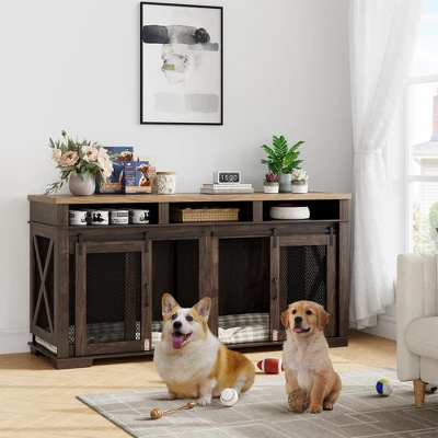 71" Dog Crate Furniture, Double Dog Crate Table, Double Dog Kennel Furniture With 3 Storages And Removable Divider For Large Medium Dogs 6 71" Dog Crate Furniture, Double Dog Crate Table, Double Dog Kennel Furniture With 3 Storages And Removable Divider For Large Medium Dogs - Image 6