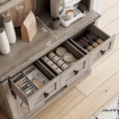 Farmhouse Coffee Bar Cabinet, 72" Tall Kitchen Hutch With 2 Sliding Barn Doors, 3 Drawers, Wine & Glass Rack, Pantry Storage Cabinets, Oak Grey 10 Farmhouse Coffee Bar Cabinet, 72" Tall Kitchen Hutch With 2 Sliding Barn Doors, 3 Drawers, Wine & Glass Rack, Pantry Storage Cabinets, Oak Grey -The Range Shop GUEST 8697589a 759e 40b2 8637 7bbf90b97dfa