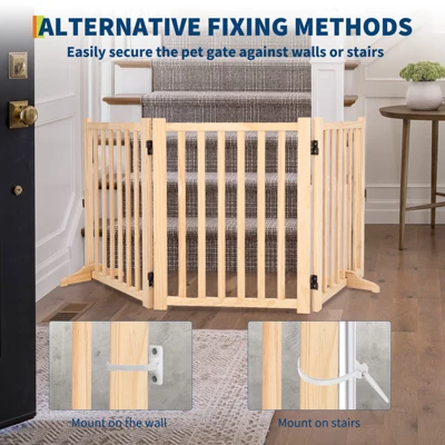 Wooden Freestanding Dog Gate, Folding Wooden Gates For Dogs Indoor For Doorways Stairs , Panel Dog Gate With No-Slip Mat 5 Wooden Freestanding Dog Gate, Folding Wooden Gates For Dogs Indoor For Doorways Stairs , Panel Dog Gate With No-Slip Mat - Image 5