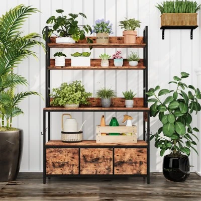 5-Tier Kitchen Bakers Rack With Charging Station & Drawers, Utility Shelves With Hooks For Kitchen, Independent Baker's Rack For Dining Room, Office 1 5-Tier Kitchen Bakers Rack With Charging Station & Drawers, Utility Shelves With Hooks For Kitchen, Independent Baker's Rack For Dining Room, Office