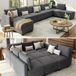 Modular Sofa Sectional Sleeper Couch With 2 Ottomans, 9 Seat Convertible U Shaped Modular Couch With Storage, Oversized Sofa Sleeper -The Range Shop GUEST 89d5d025 b7bf 4dc5 a0d0 49d4b769c568