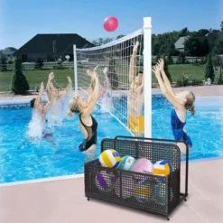 Outdoor PE Rattan Poolside Float Storage Box With Rolling Wheels, Durable Patio & Beach Organizer For Floaties And Accessories
