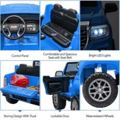 2-Seater Ride On Truck Car, 24V 7AH Battery Powered Electric Vehicle With Remote Control, LED Lights, Safety Belt, Music, Ride On Toy For Kids 3-10