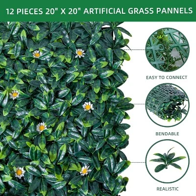 Artificial Grass Wall Panels,20"x 20" Artificial Plant Wall Panels Fake Greenery Leaf Hedge For Outdoor,Indoor 2 Artificial Grass Wall Panels,20"x 20" Artificial Plant Wall Panels Fake Greenery Leaf Hedge For Outdoor,Indoor - Image 2