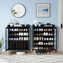 5 Tier Shoe Storage Cabinet With Glass Doors & Adjustable Shelf For Entryway, 20 Pairs Slim Wood Shoe Rack Organizer For Hallway Apartments -The Range Shop GUEST 8c79f651 dc4f 4df3 81c2 984126fa8127