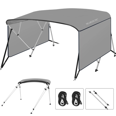 4 Bow Bimini Tops For Boat, Boat Canopy With Zippered Side Curtains, Marine Grade Canvas & PU-Coated Fabric, Include 2 Straps, 2 Rear Support Pole 2 4 Bow Bimini Tops For Boat, Boat Canopy With Zippered Side Curtains, Marine Grade Canvas & PU-Coated Fabric, Include 2 Straps, 2 Rear Support Pole - Image 2