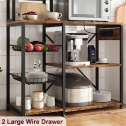 Bakers Rack With Power Outlets & Hooks, Industrial Microwave Stand With Storage, Slim Coffee Bar Station Kitchen Shelves For Small Spaces -The Range Shop GUEST 8d6042f4 f1dc 4f94 abbc 8d9fd8eb3ba2