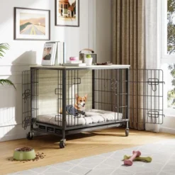 27.2" Modern Double Door Wooden Dog Kennel For Indoor Use With Removable Tray And Mobility Wheels 15 27.2" Modern Double Door Wooden Dog Kennel For Indoor Use With Removable Tray And Mobility Wheels -The Range Shop GUEST 8d6f2ace 38f1 4d33 8f15 fe312de52282