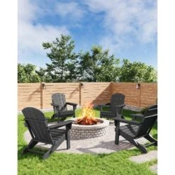 Folding Adirondack Chairs With Ergonomic Extended Backrest, Weather-Resistant HDPE Fire Pit Chairs, Outdoor Lounger For Patio, Garden & Lawn