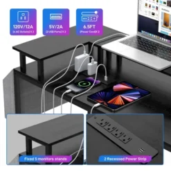 U Shaped Computer Gaming Desk With Power Outlets & LED Lights, Monitor Stand, Large Corner Desk -The Range Shop GUEST 9375cc24 efd2 431f b2aa 294b844c874b