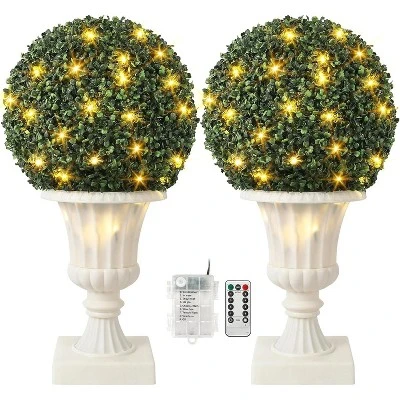16inch Prelit Faux Boxwood Balls With Sturdy Pot Base, UV Resistant & Waterproof Fake Greenery Plants, For Front Porch Garden Home Decor 9 16inch Prelit Faux Boxwood Balls With Sturdy Pot Base, UV Resistant & Waterproof Fake Greenery Plants, For Front Porch Garden Home Decor - Image 9